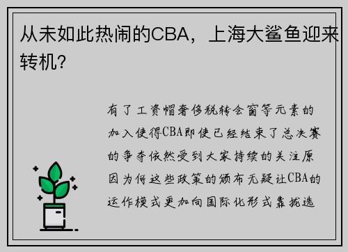 从未如此热闹的CBA，上海大鲨鱼迎来转机？