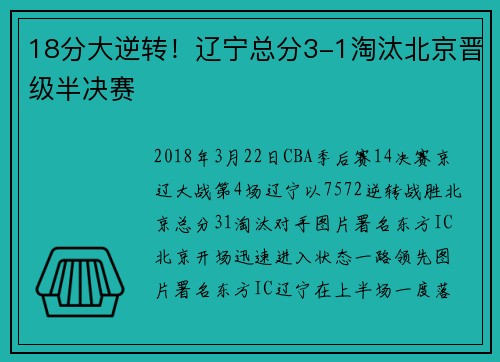 18分大逆转！辽宁总分3-1淘汰北京晋级半决赛