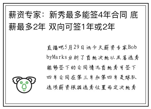 薪资专家：新秀最多能签4年合同 底薪最多2年 双向可签1年或2年