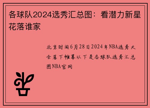 各球队2024选秀汇总图：看潜力新星花落谁家